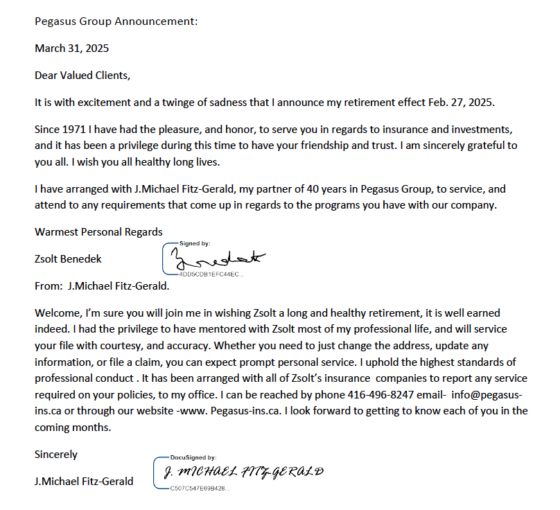 Retirement Announcement